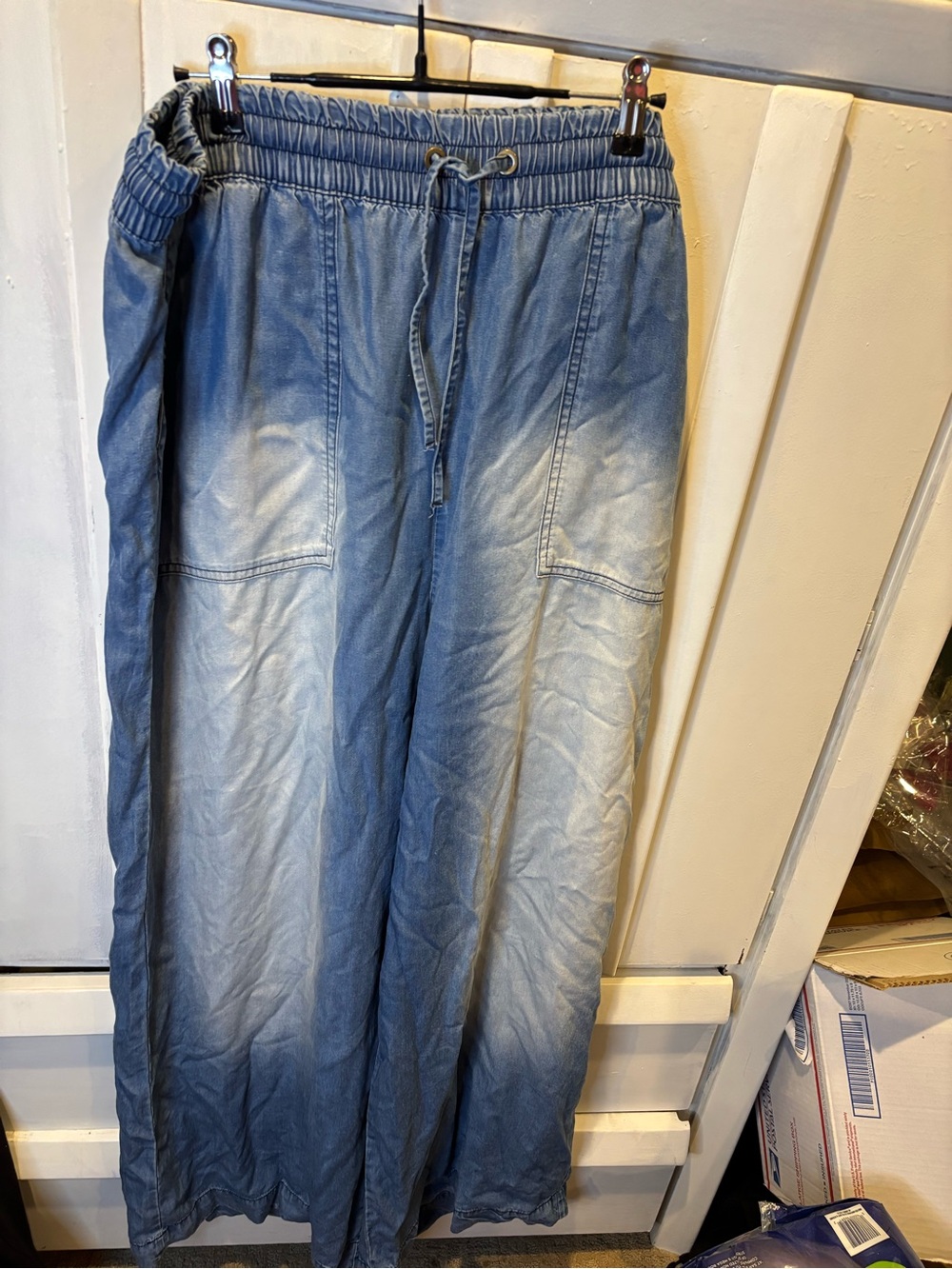 Zenana Outfitters Light Blue Chambray Elastic Waist Pants